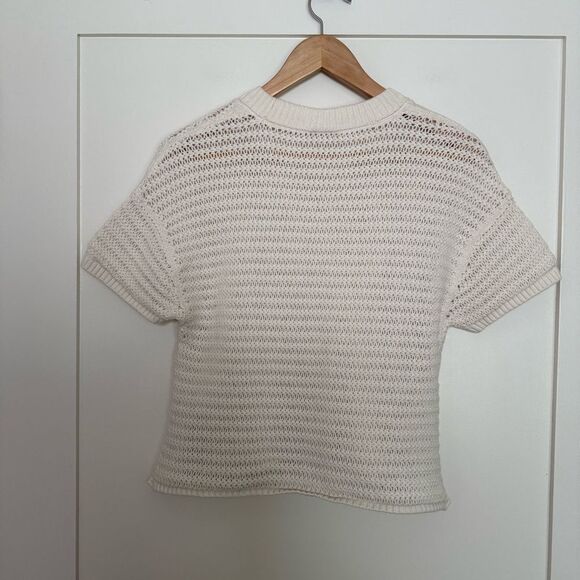 Abercrombie & Fitch Top Womens Sz M White Crochet Open Knit Short Sleeve Cotton - Picture 4 of 10